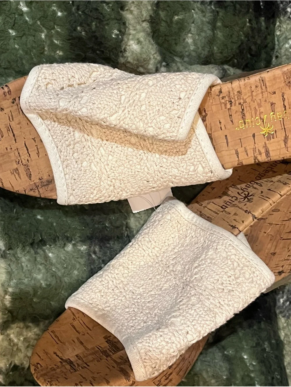 Montego Bay Club Cream Terry Slide Sandals with Cork Footbed